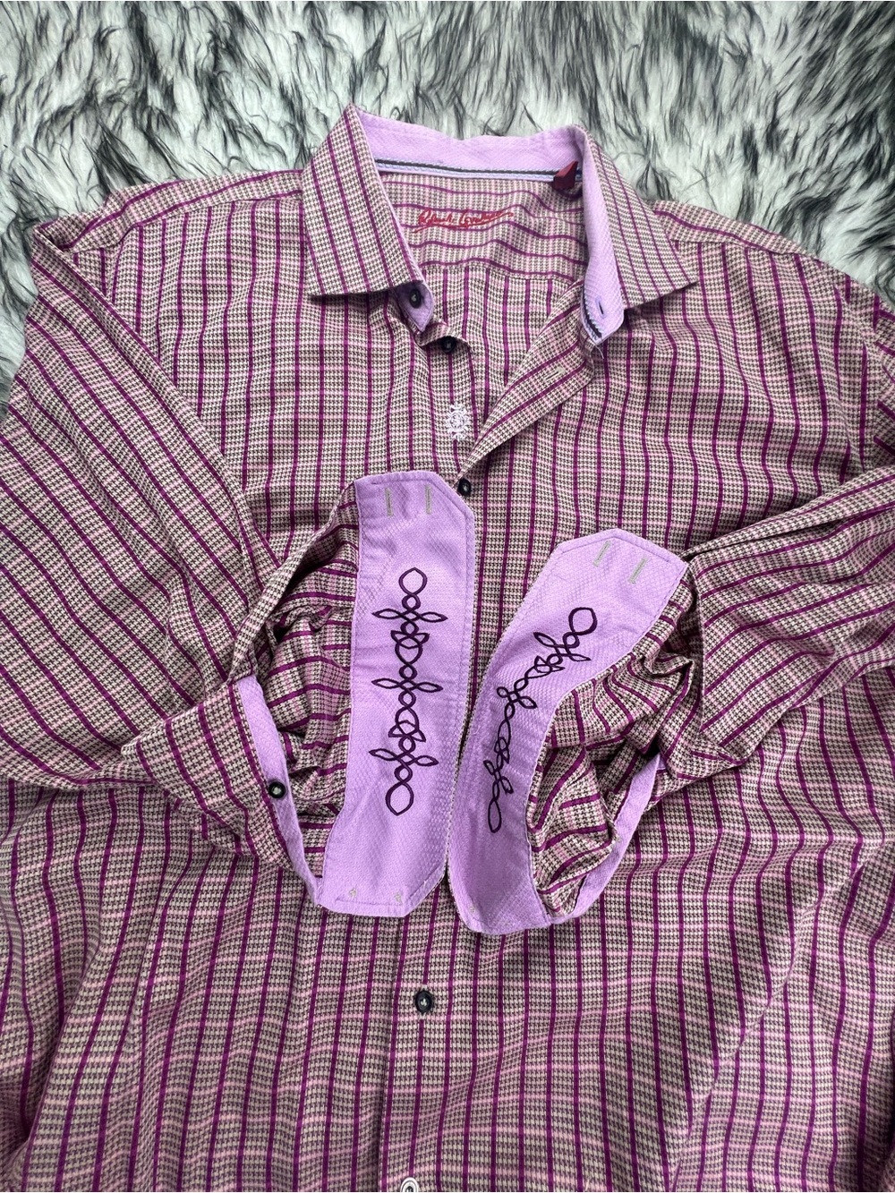 Robert Graham XXL Pink Multicolor Stripe Cuff Mens Long Sleeve Button Up Shirt